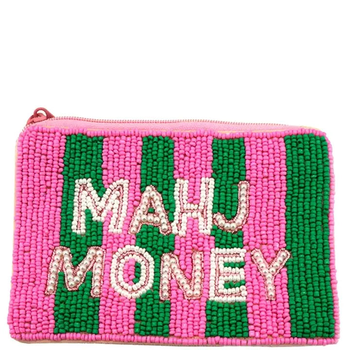 Mahjong Money Beaded Coin Purse - Pink & Green