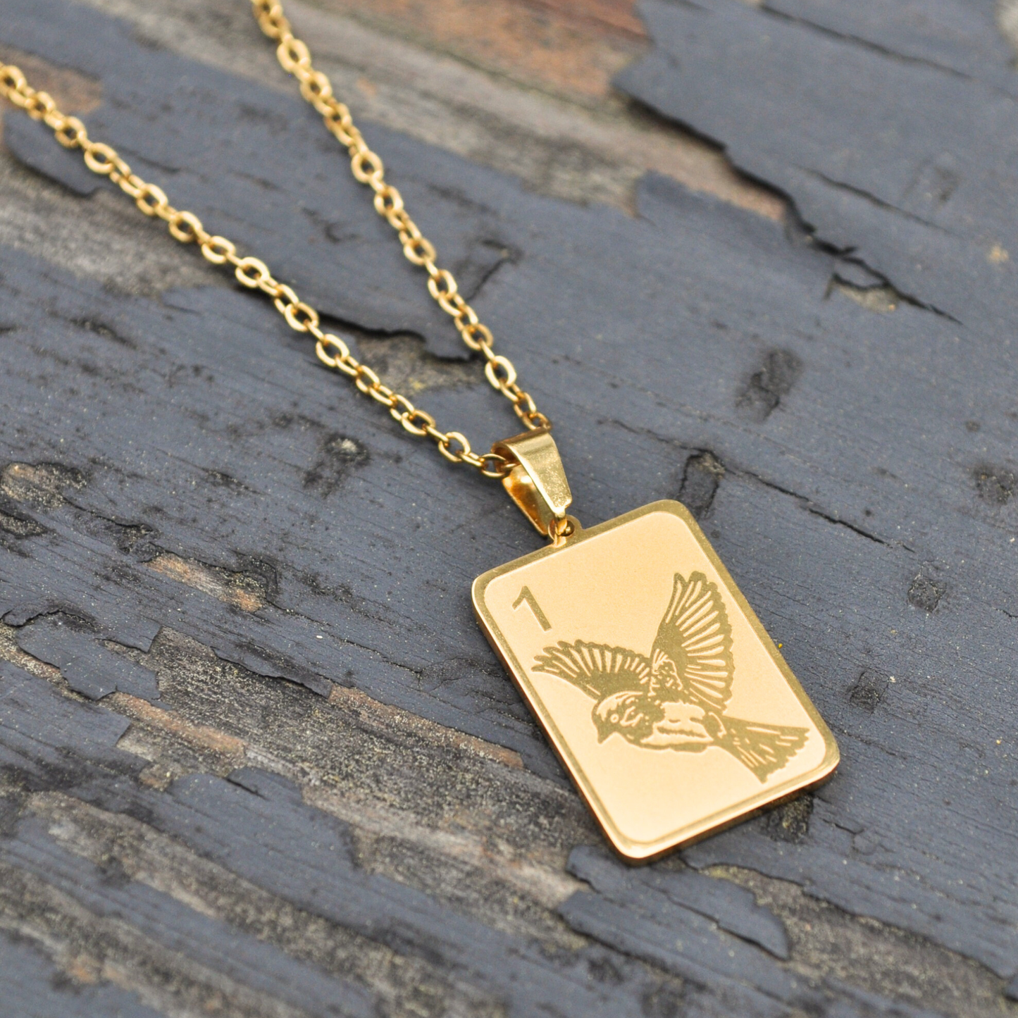 One Bam Bird Engraved Mahjong Necklace | Middle & Main Mahjong