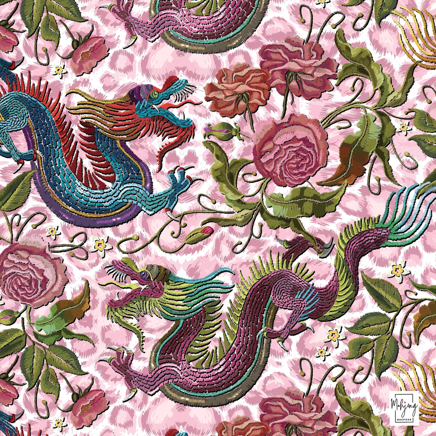 Amped-Up Pink Year of the Dragon Mahjong Mat | Bespoke Mahjong