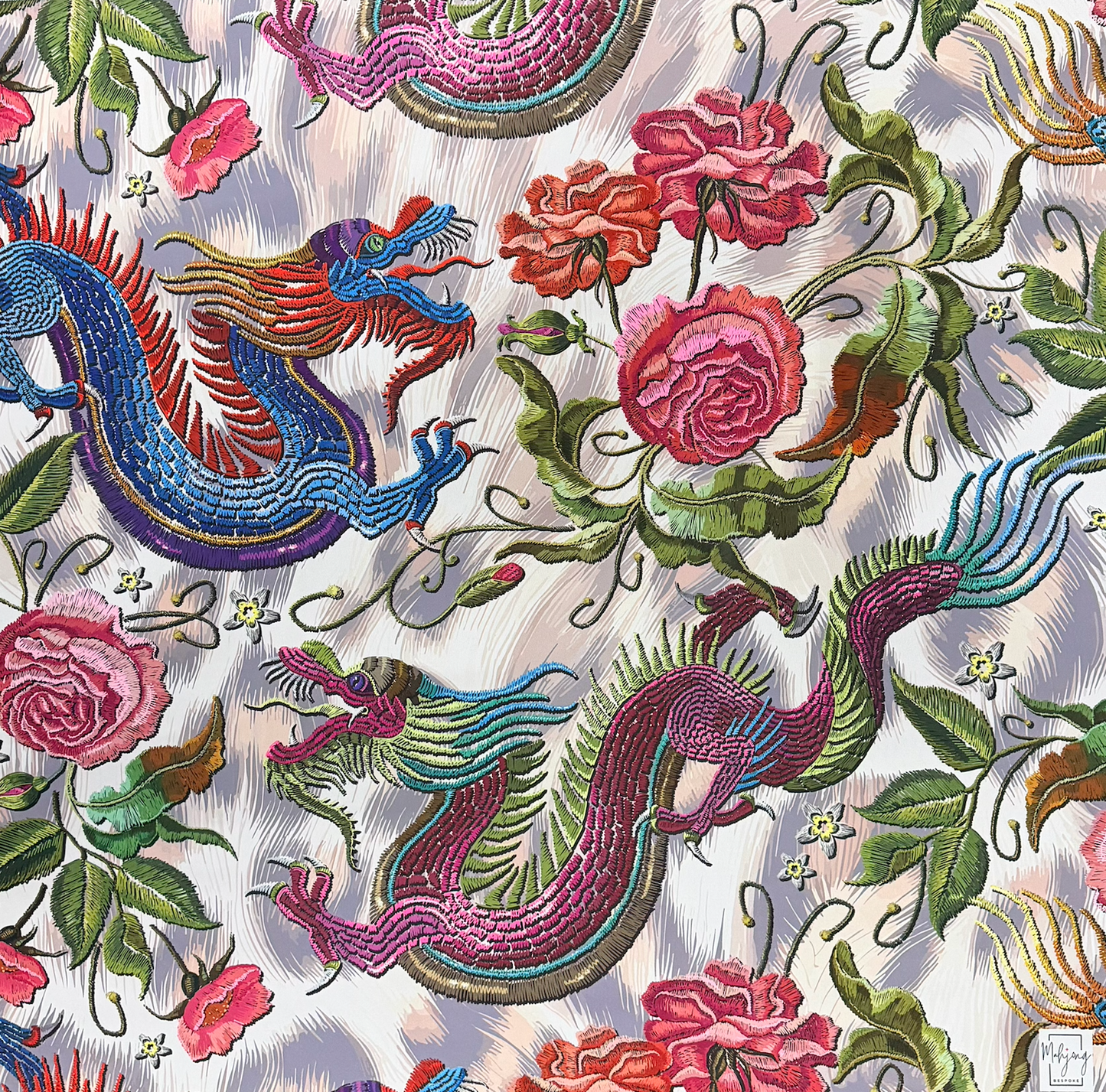 Amped-Up Grey Year of the Dragon Mahjong Mat | Bespoke Mahjong