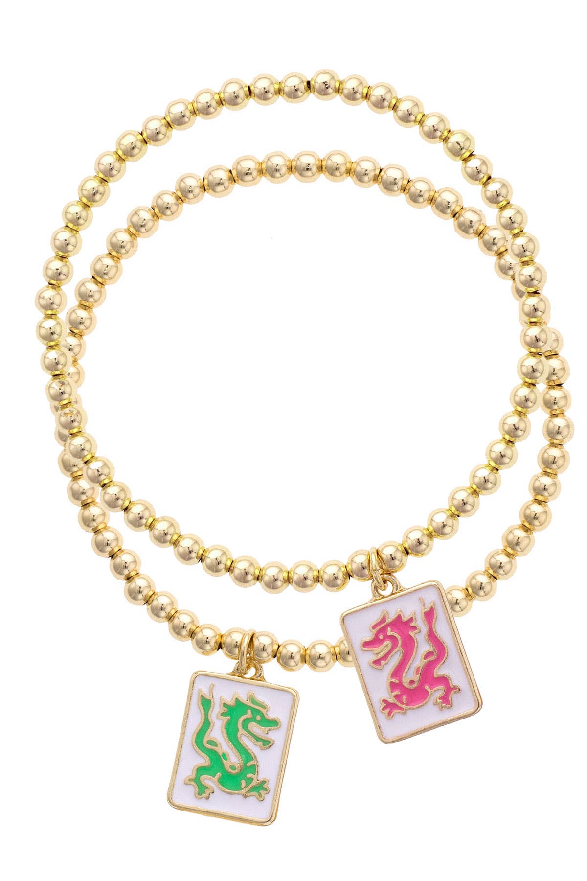 Pair of Dragons Mahjong Ball Bead Bracelet