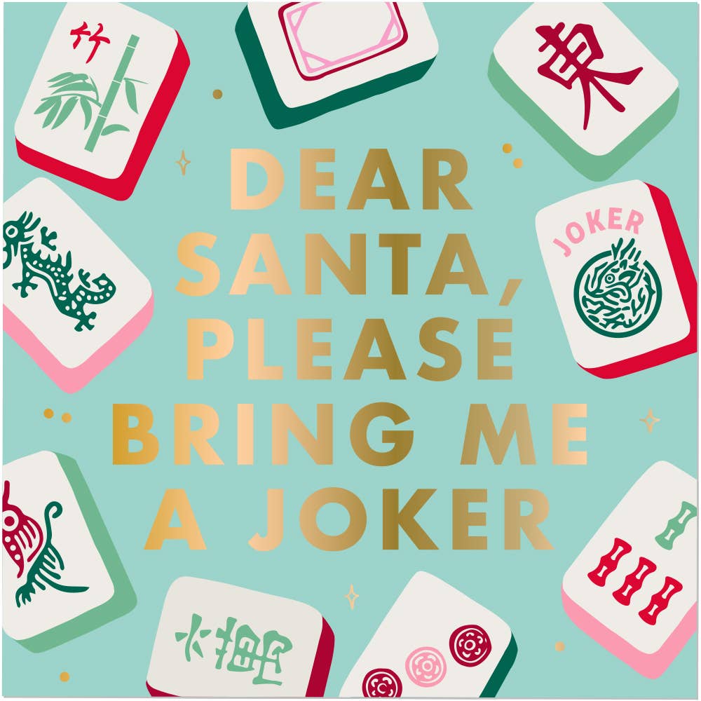 Mahjong Gold Foil Holiday Cocktail Napkins | Santa Joker