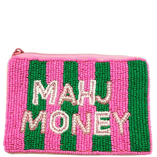Mahjong Money Beaded Coin Purse - Pink & Green
