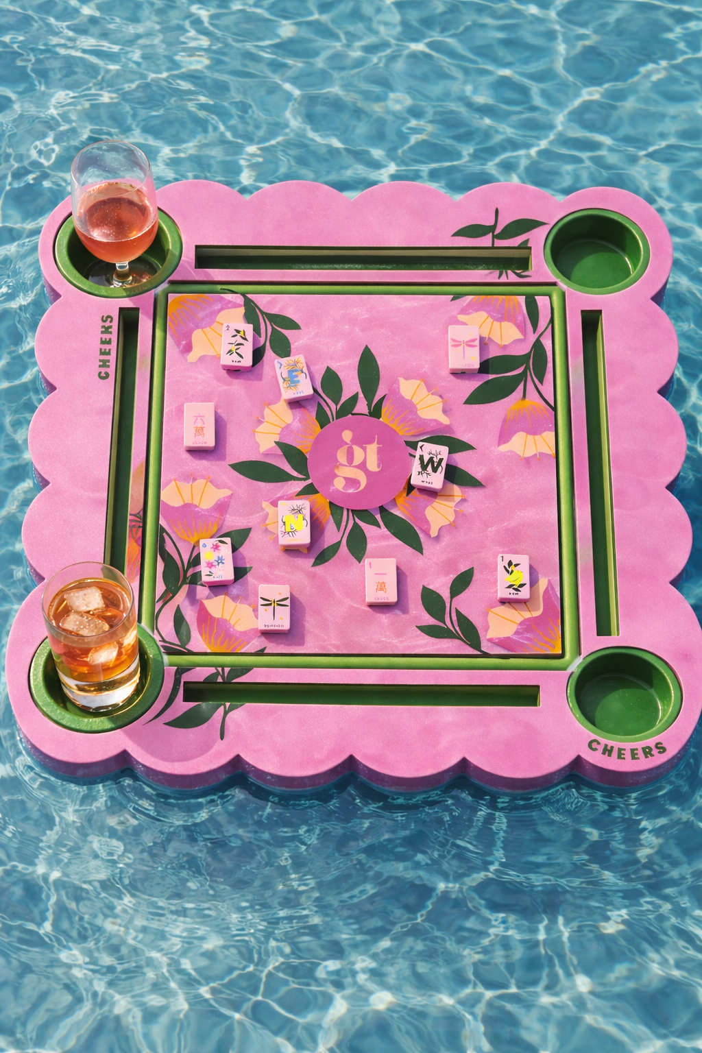 Floral Pink Floating Mahjong Tiles