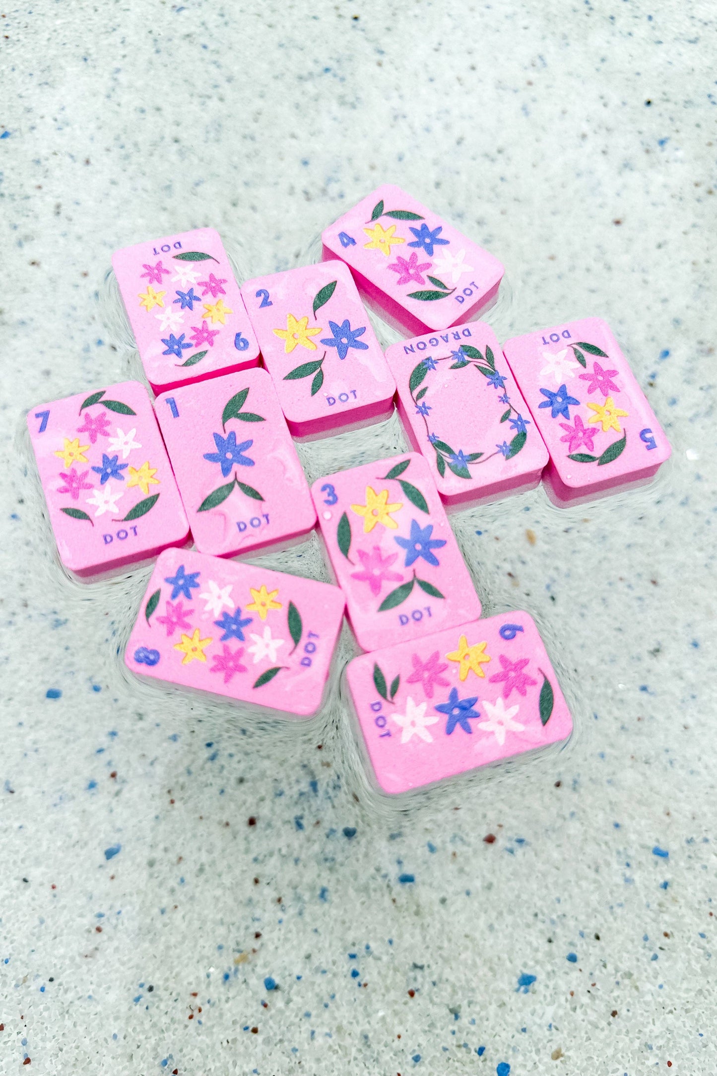 Floral Pink Floating Mahjong Tiles