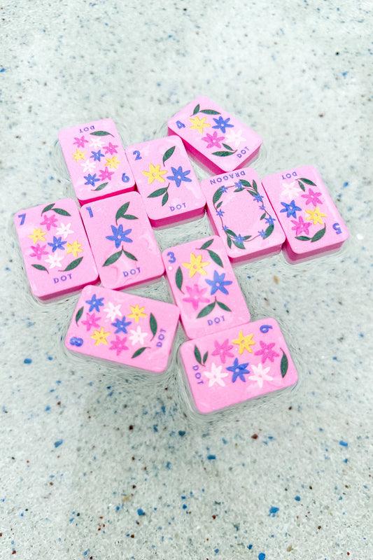 Floral Pink Floating Mahjong Tiles