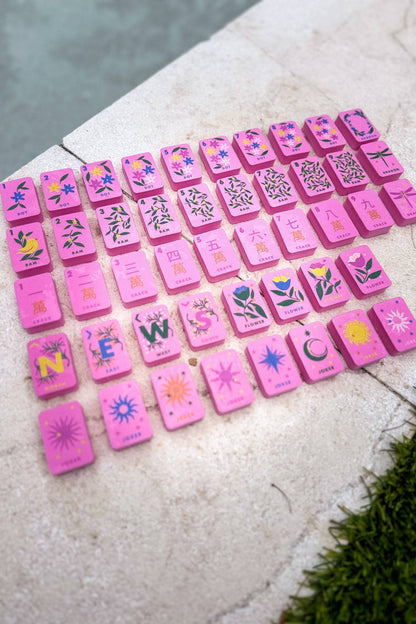 Floral Pink Floating Mahjong Tiles