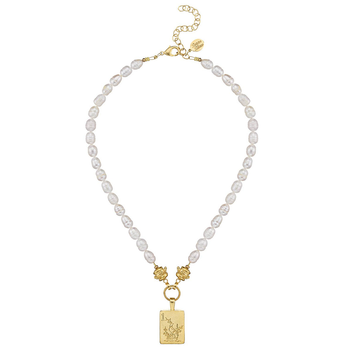1 Bam Bird Mahjong Tile Pearl Necklace | Susan Shaw
