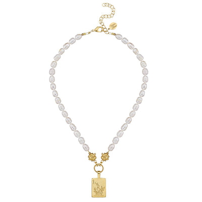 1 Bam Bird Mahjong Tile Pearl Necklace