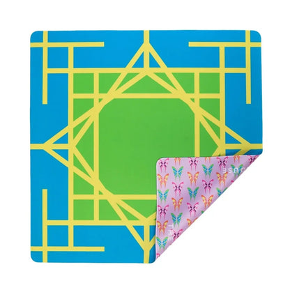 Electric Blue Garden Double-Sided Mahjong Mat | The Mahjong House