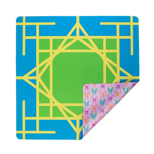 Electric Blue Garden Double-Sided Mahjong Mat | The Mahjong House