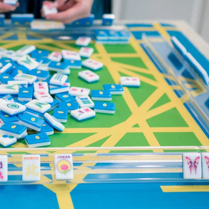 Electric Blue Garden Double-Sided Mahjong Mat | The Mahjong House
