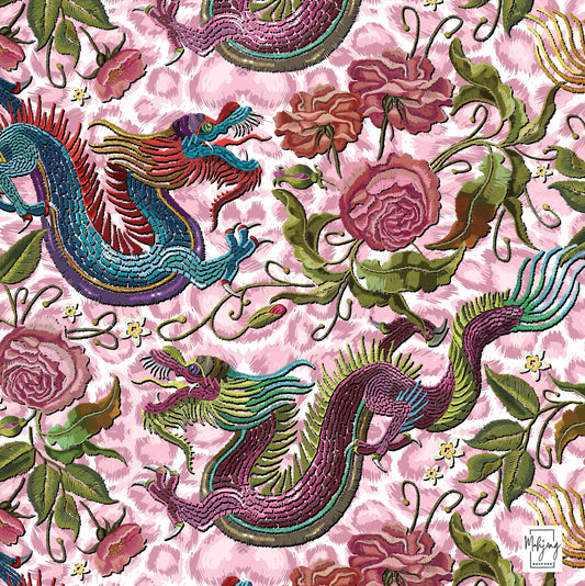 Amped-Up Pink Year of the Dragon Mahjong Mat | Bespoke Mahjong