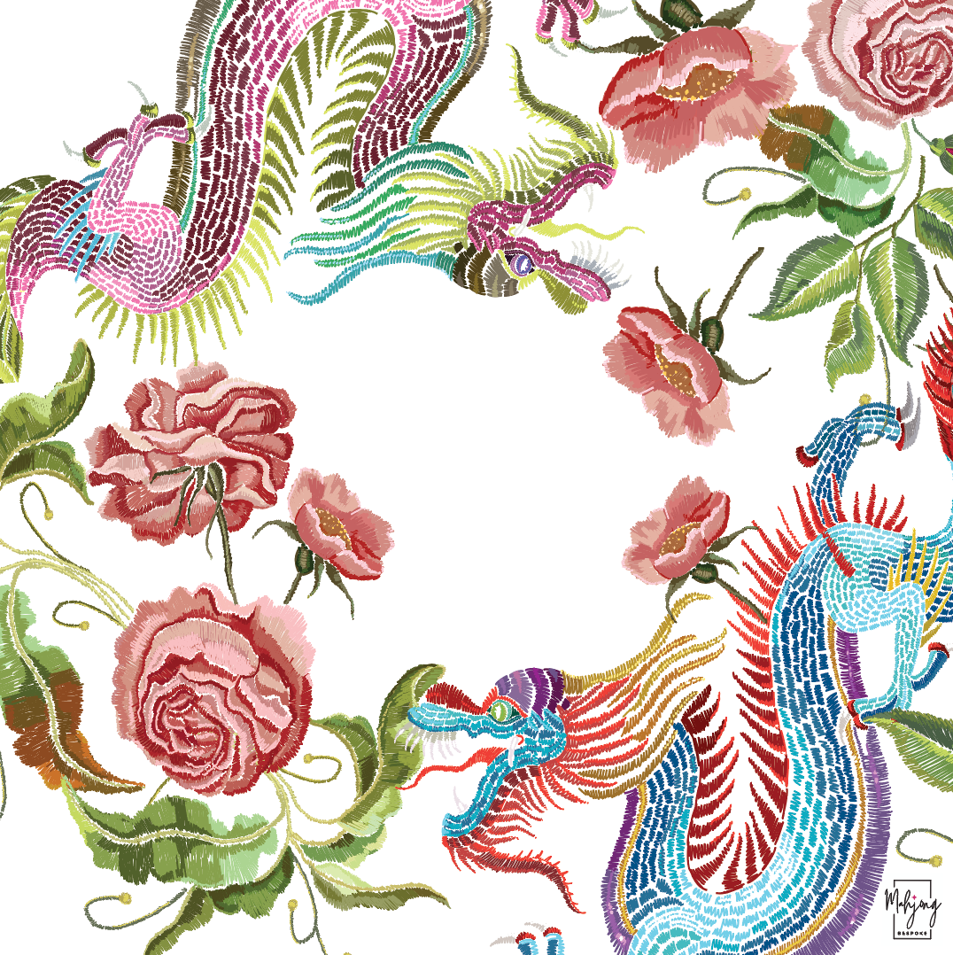 Dove White Year of the Dragon Mahjong Mat | Bespoke Mahjong