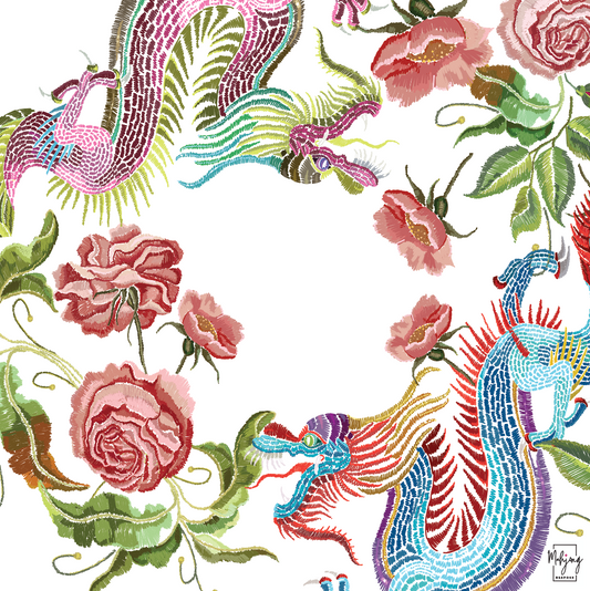Dove White Year of the Dragon Mahjong Mat | Bespoke Mahjong