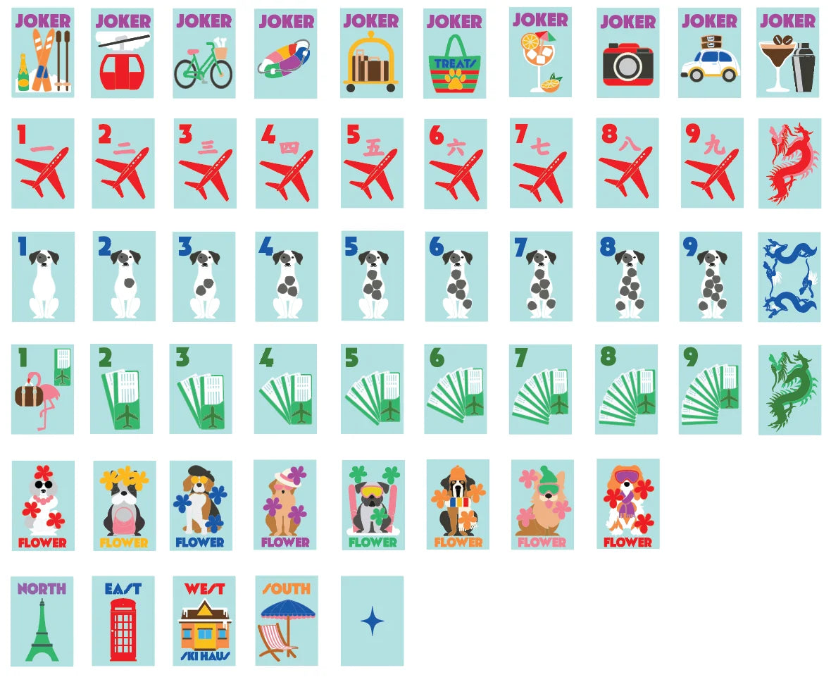 Icy Blue Bespoke X Gray Malin Getaway Dogs Mahjong Tiles | Bespoke Mahjong