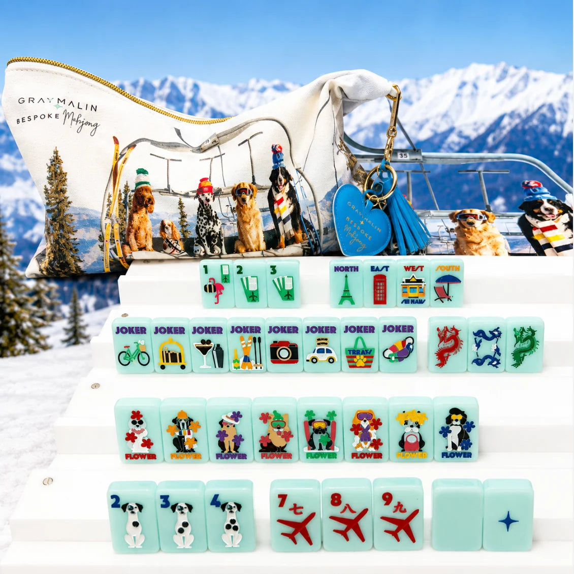 Icy Blue Bespoke X Gray Malin Getaway Dogs Mahjong Tiles | Bespoke Mahjong