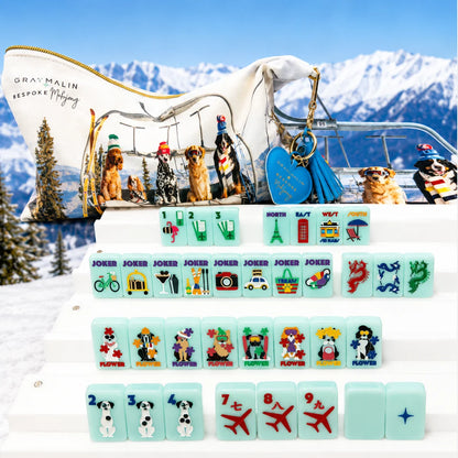 Icy Blue Bespoke X Gray Malin Getaway Dogs Mahjong Tiles | Bespoke Mahjong