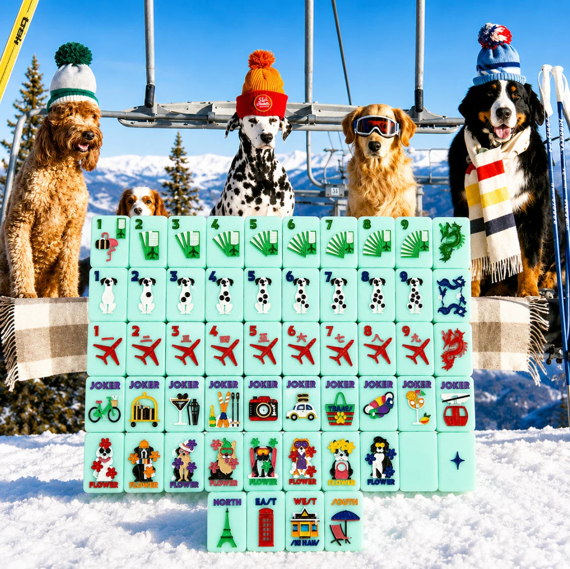 Icy Blue Bespoke X Gray Malin Getaway Dogs Mahjong Tiles | Bespoke Mahjong
