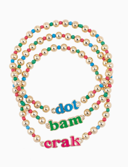 Dot Crack Bam Rainbow Ball Bead Stretch Bracelet Set of 3 | Canvas Style