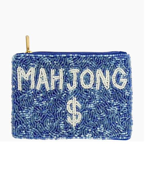 Mahjong Money Beaded Coin Purse - Blue