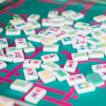 Teal Trellis Double-Sided Mahjong Mat | The Mahjong House