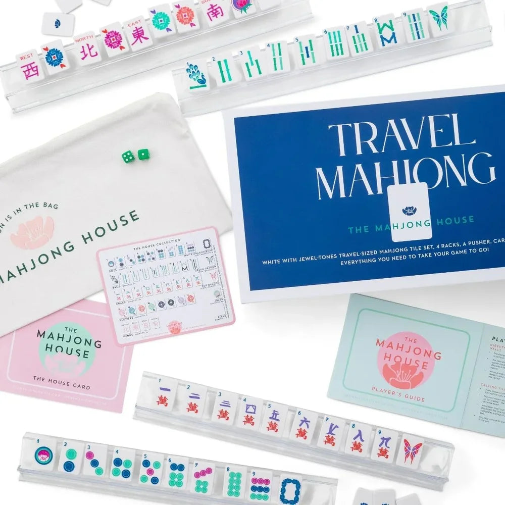 White with Jewel-Tones Travel Mahjong Set | The Mahjong House
