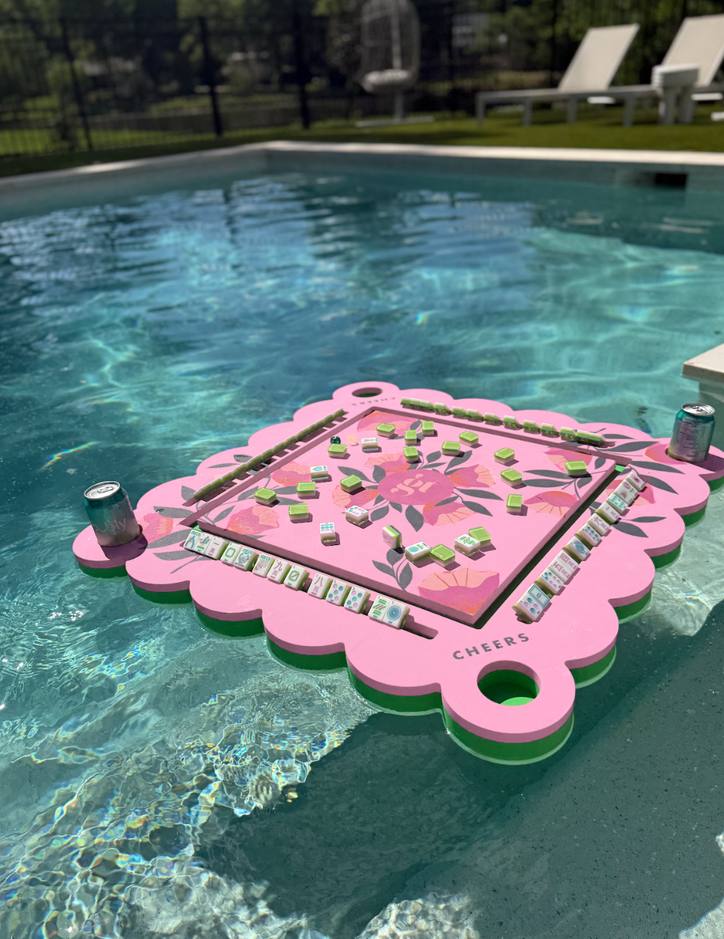 Floating Mahjong Tile Mat in Floral Pink
