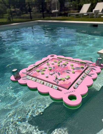 Floating Mahjong Tile Mat in Floral Pink