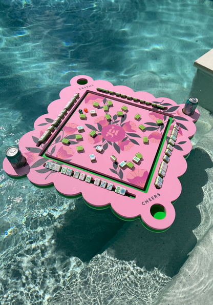 Floating Mahjong Tile Mat in Floral Pink