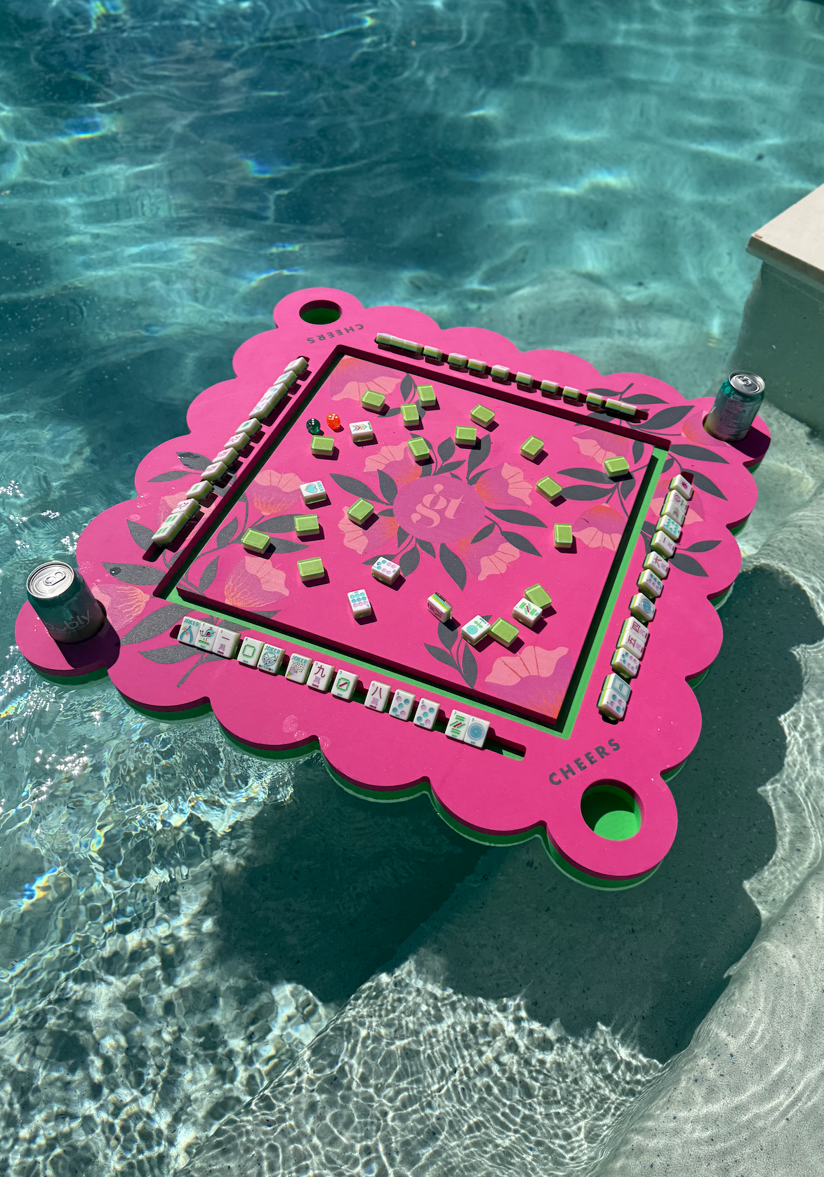 Floating Mahjong Mat - Neon Floral Pink
