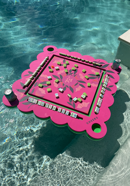 Floating Mahjong Mat - Neon Floral Pink