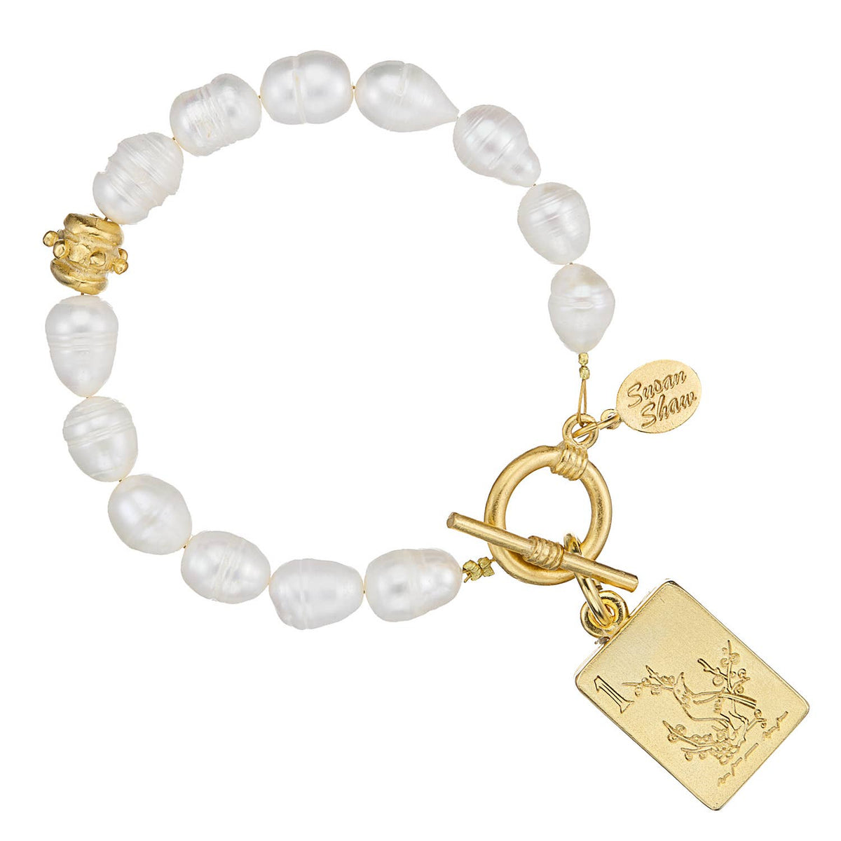 1 Bam Bird Mahjong Tile Pearl Bracelet | Susan Shaw