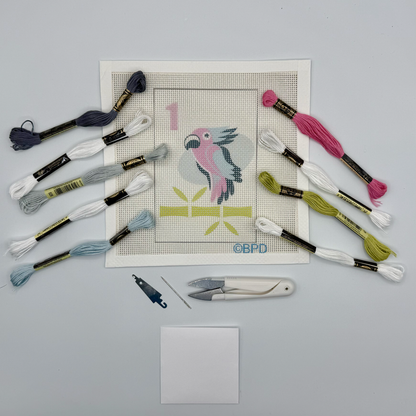 Mahjong One Bird Bamboo Needlepoint Kit | Blue Poppy Designs