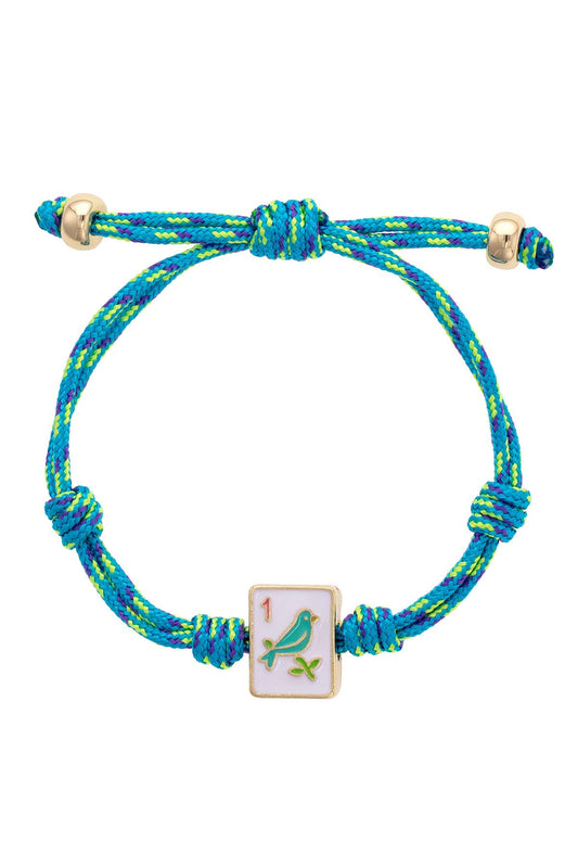 Sparrow Mahjong Tile Paracord Bracelet - Blue Multi