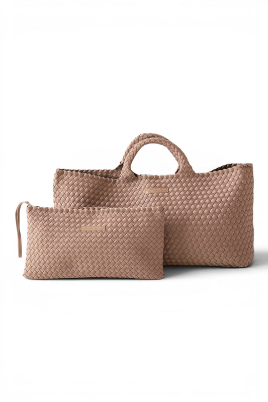 Mahjong Bag - Woven Carryall with Matching Tile Pouch - Fawn