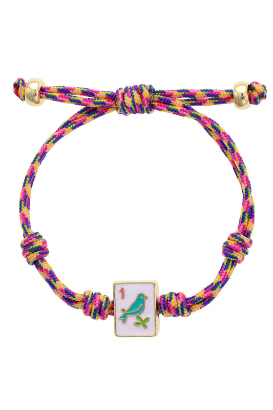 Sparrow Mahjong Tile Paracord Bracelet -  Pink Multi